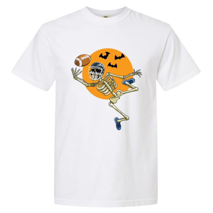 American Football Skeleton Halloween Boy Football Fan Garment-Dyed Heavyweight T-Shirt