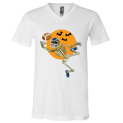 American Football Skeleton Halloween Boy Football Fan V-Neck T-Shirt