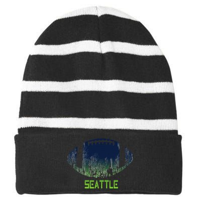 American Football Seattle Fan Football Season Striped Beanie with Solid Band