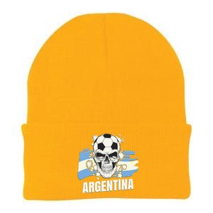 Argentina Flag Skull Soccer Player Argentine Cool Gift Knit Cap Winter Beanie