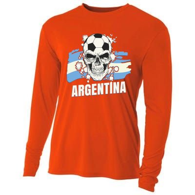 Argentina Flag Skull Soccer Player Argentine Cool Gift Cooling Performance Long Sleeve Crew