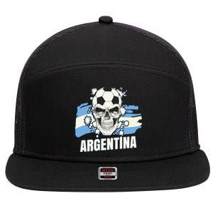 Argentina Flag Skull Soccer Player Argentine Cool Gift 7 Panel Mesh Trucker Snapback Hat