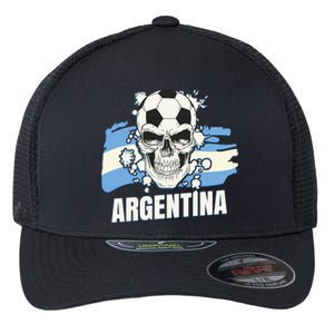 Argentina Flag Skull Soccer Player Argentine Cool Gift Flexfit Unipanel Trucker Cap