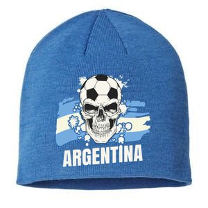 Argentina Flag Skull Soccer Player Argentine Cool Gift Sustainable Beanie