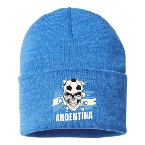 Argentina Flag Skull Soccer Player Argentine Cool Gift Sustainable Knit Beanie