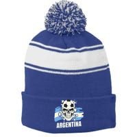 Argentina Flag Skull Soccer Player Argentine Cool Gift Stripe Pom Pom Beanie