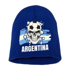 Argentina Flag Skull Soccer Player Argentine Cool Gift Short Acrylic Beanie