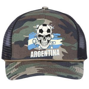 Argentina Flag Skull Soccer Player Argentine Cool Gift Retro Rope Trucker Hat Cap