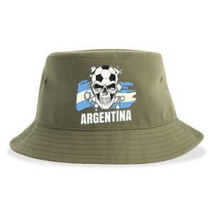 Argentina Flag Skull Soccer Player Argentine Cool Gift Sustainable Bucket Hat