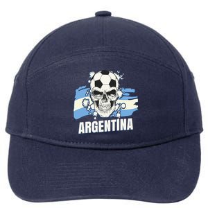 Argentina Flag Skull Soccer Player Argentine Cool Gift 7-Panel Snapback Hat