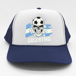 Argentina Flag Skull Soccer Player Argentine Cool Gift Trucker Hat