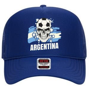 Argentina Flag Skull Soccer Player Argentine Cool Gift High Crown Mesh Back Trucker Hat