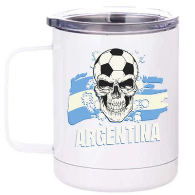 Argentina Flag Skull Soccer Player Argentine Cool Gift 12 oz Stainless Steel Tumbler Cup