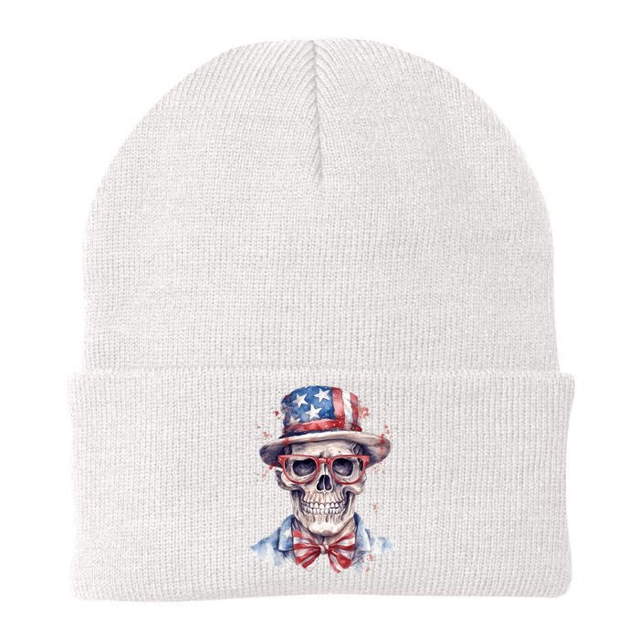 America Flag Skull USA Patriotic 4th July Skeleton Knit Cap Winter Beanie