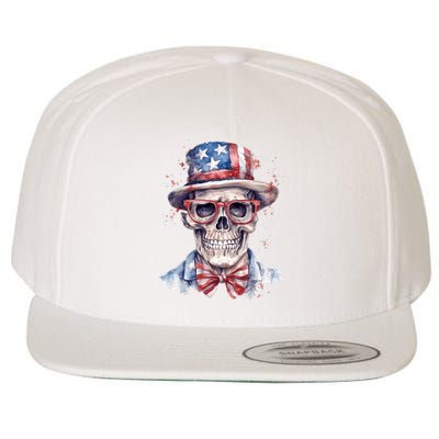 America Flag Skull USA Patriotic 4th July Skeleton Wool Snapback Cap