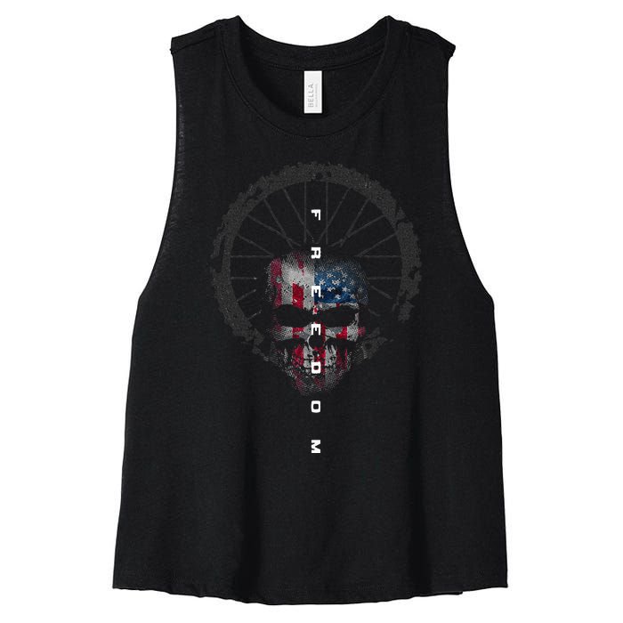 American Flag Skull Cycling Bicycle MTB Mountain Bike Women's Racerback Cropped Tank