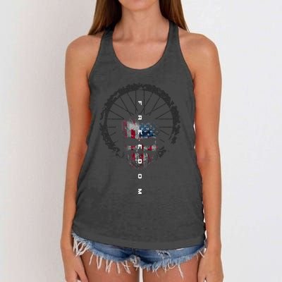 American Flag Skull Cycling Bicycle MTB Mountain Bike Women's Knotted Racerback Tank