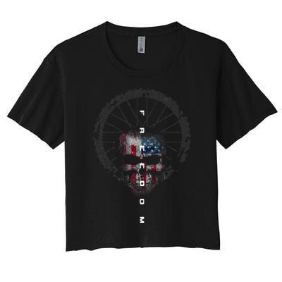 American Flag Skull Cycling Bicycle MTB Mountain Bike Women's Crop Top Tee