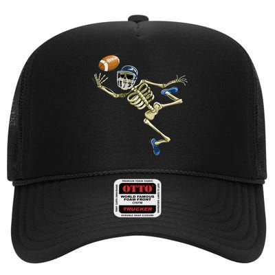 American Football Skeleton Halloween Men Football Fan High Crown Mesh Back Trucker Hat