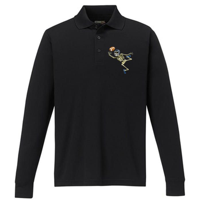 American Football Skeleton Halloween Men Football Fan Performance Long Sleeve Polo