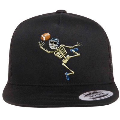 American Football Skeleton Halloween Men Football Fan Flat Bill Trucker Hat