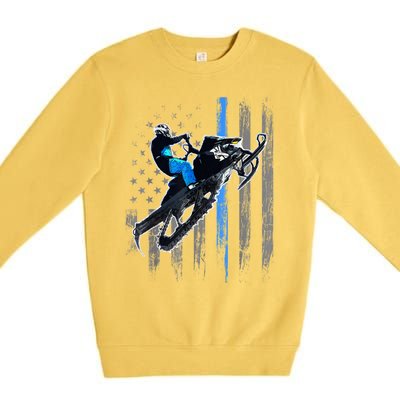 American Flag Snowmobile Gift Snowmobile Riding Gift Meaningful Gift Premium Crewneck Sweatshirt