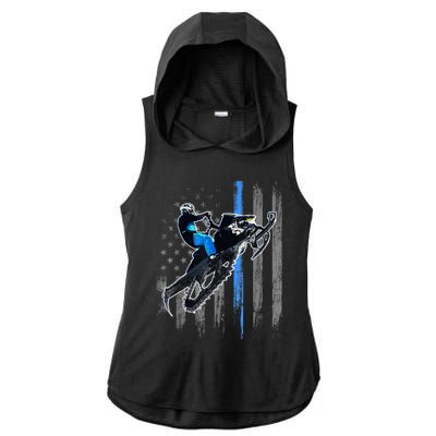 American Flag Snowmobile Gift Snowmobile Riding Gift Meaningful Gift Ladies PosiCharge Tri-Blend Wicking Draft Hoodie Tank