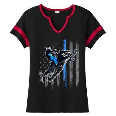 American Flag Snowmobile Gift Snowmobile Riding Gift Meaningful Gift Ladies Halftime Notch Neck Tee