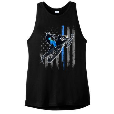 American Flag Snowmobile Gift Snowmobile Riding Gift Meaningful Gift Ladies PosiCharge Tri-Blend Wicking Tank