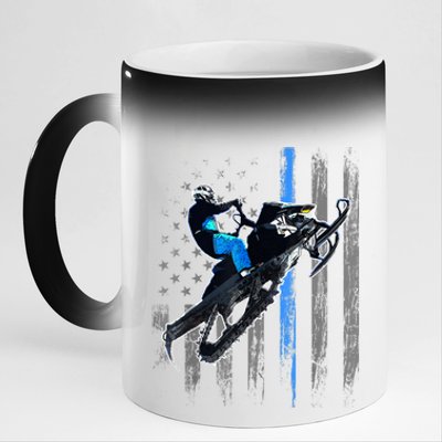 American Flag Snowmobile Gift Snowmobile Riding Gift Meaningful Gift 11oz Black Color Changing Mug