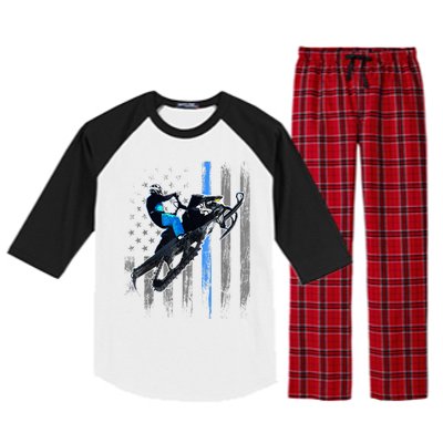 American Flag Snowmobile Gift Snowmobile Riding Gift Meaningful Gift Raglan Sleeve Pajama Set