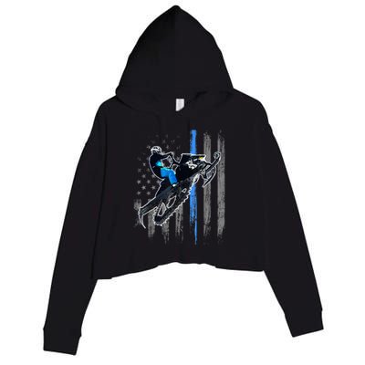 American Flag Snowmobile Gift Snowmobile Riding Gift Meaningful Gift Crop Fleece Hoodie