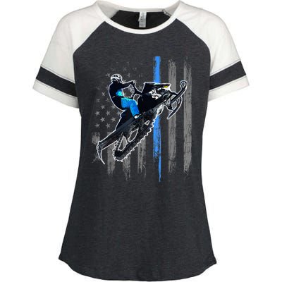 American Flag Snowmobile Gift Snowmobile Riding Gift Meaningful Gift Enza Ladies Jersey Colorblock Tee