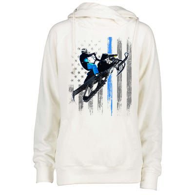 American Flag Snowmobile Gift Snowmobile Riding Gift Meaningful Gift Womens Funnel Neck Pullover Hood