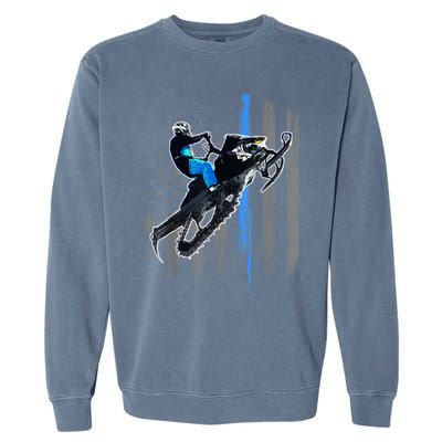 American Flag Snowmobile Gift Snowmobile Riding Gift Meaningful Gift Garment-Dyed Sweatshirt