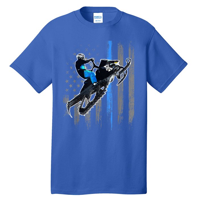 American Flag Snowmobile Gift Snowmobile Riding Gift Meaningful Gift Tall T-Shirt