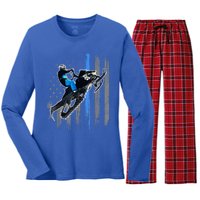 American Flag Snowmobile Gift Snowmobile Riding Gift Meaningful Gift Women's Long Sleeve Flannel Pajama Set 