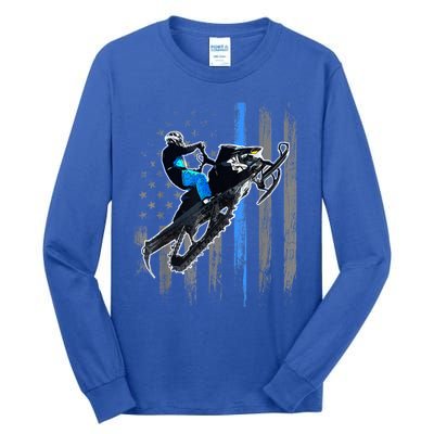 American Flag Snowmobile Gift Snowmobile Riding Gift Meaningful Gift Tall Long Sleeve T-Shirt