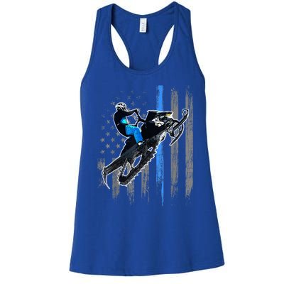 American Flag Snowmobile Gift Snowmobile Riding Gift Meaningful Gift Women's Racerback Tank