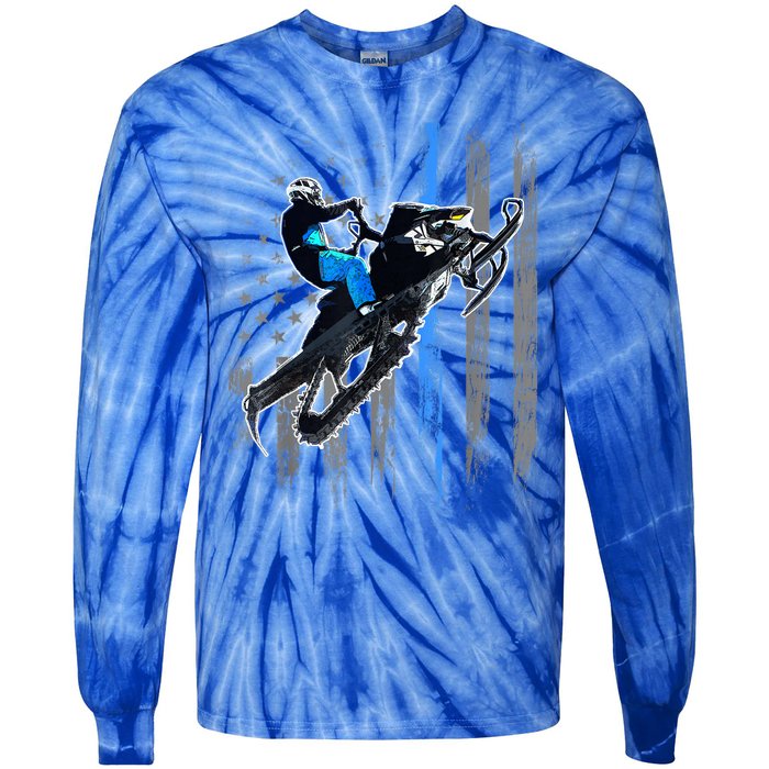 American Flag Snowmobile Gift Snowmobile Riding Gift Meaningful Gift Tie-Dye Long Sleeve Shirt