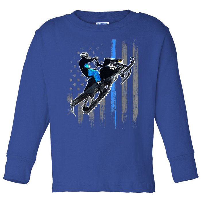 American Flag Snowmobile Gift Snowmobile Riding Gift Meaningful Gift Toddler Long Sleeve Shirt