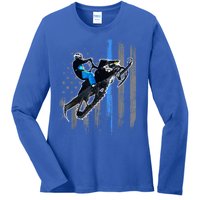 American Flag Snowmobile Gift Snowmobile Riding Gift Meaningful Gift Ladies Long Sleeve Shirt