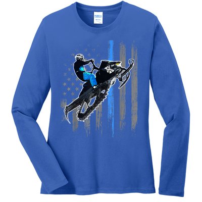 American Flag Snowmobile Gift Snowmobile Riding Gift Meaningful Gift Ladies Long Sleeve Shirt