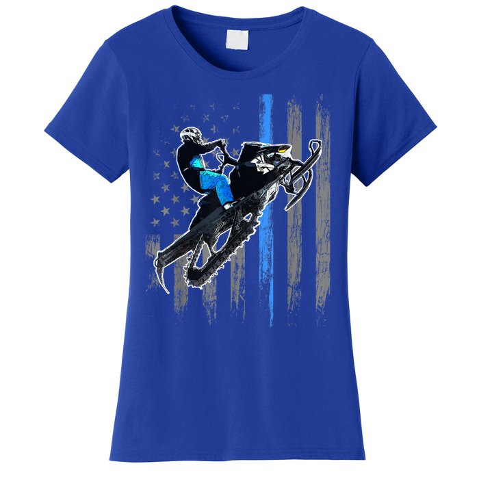 American Flag Snowmobile Gift Snowmobile Riding Gift Meaningful Gift Women's T-Shirt