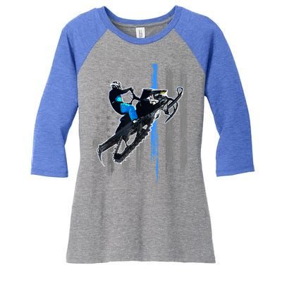 American Flag Snowmobile Gift Snowmobile Riding Gift Meaningful Gift Women's Tri-Blend 3/4-Sleeve Raglan Shirt