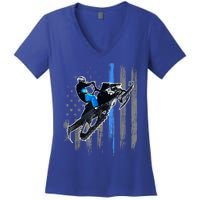 American Flag Snowmobile Gift Snowmobile Riding Gift Meaningful Gift Women's V-Neck T-Shirt