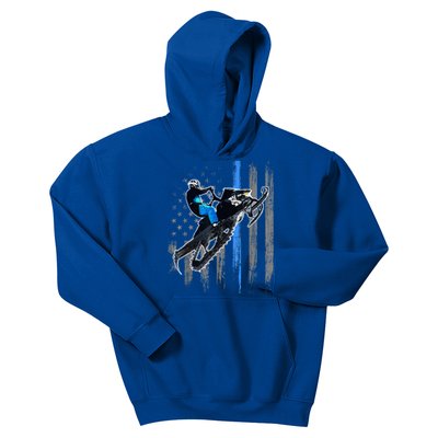 American Flag Snowmobile Gift Snowmobile Riding Gift Meaningful Gift Kids Hoodie