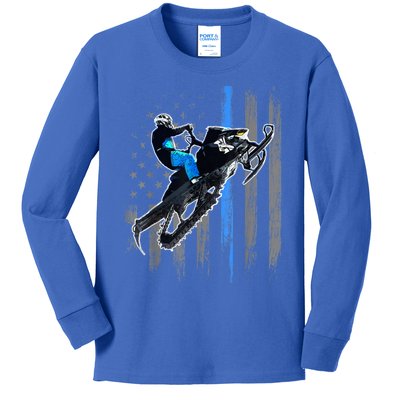 American Flag Snowmobile Gift Snowmobile Riding Gift Meaningful Gift Kids Long Sleeve Shirt