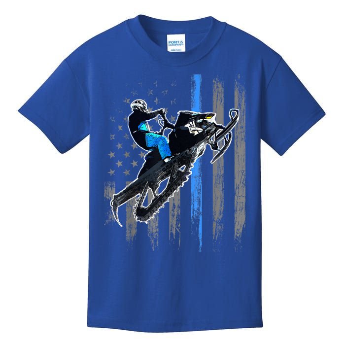 American Flag Snowmobile Gift Snowmobile Riding Gift Meaningful Gift Kids T-Shirt