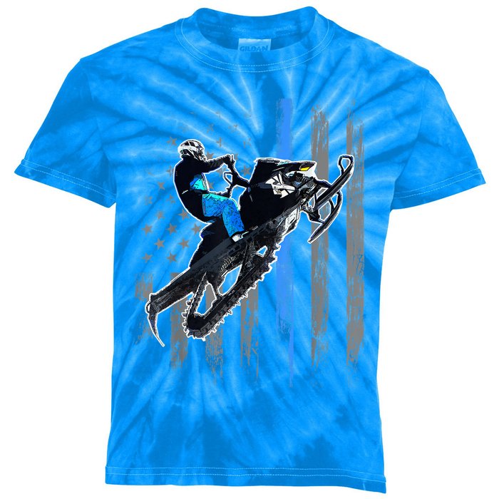 American Flag Snowmobile Gift Snowmobile Riding Gift Meaningful Gift Kids Tie-Dye T-Shirt